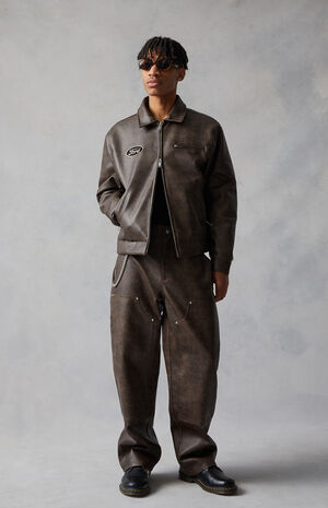 Faux Leather Bull Zip Up Jacket image number 2