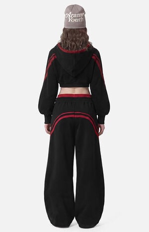 Contrast Cropped Striped Zip Up Hoodie image number 3
