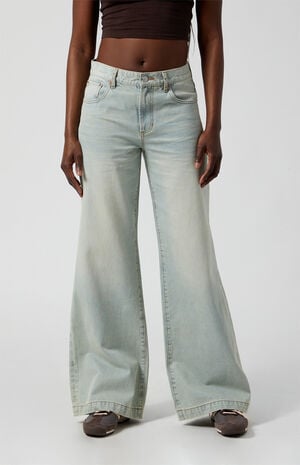 Lena Low Rise Super Baggy Jeans Light Indigo Acid Wash Lena Low Rise Super Baggy Jeans Light Indigo Acid Wash image number 1
