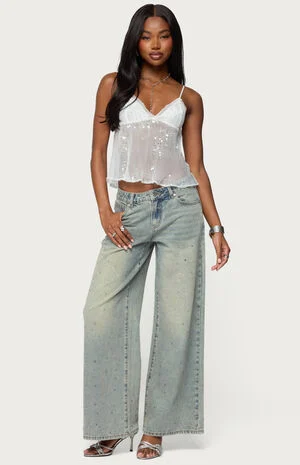 Sequin Sheer Mesh Babydoll Top image number 4