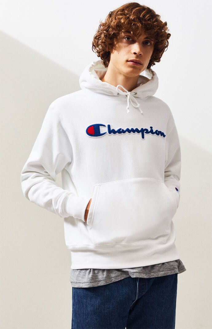 champion reverse weave chenille logo hoodie