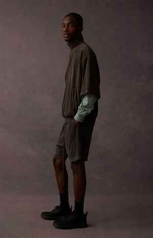 Off Black Terry Cloth Sweat Shorts image number 2