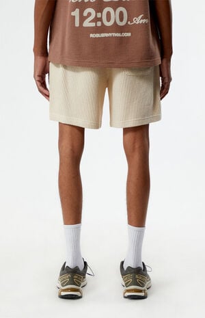 Cream Waffle Knit Volley Shorts image number 4