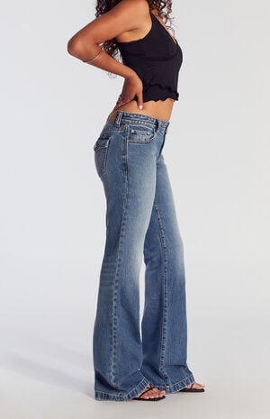 Jade Low Rise Bootcut Jeans Button Pocket Medium Indigo image number 3