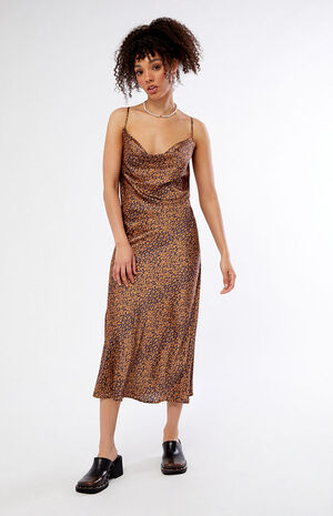 Floral Satin Cowl Neck Midi Dress image number 1