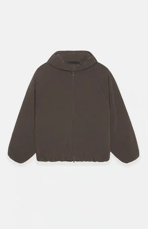 Brown Brushed Yarn Hooded Bomber Jacket image number 1