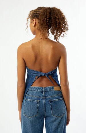 Strapless Denim Tie Back Tube Top image number 2