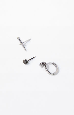 3 Piece Silver Dagger Earrings image number 2