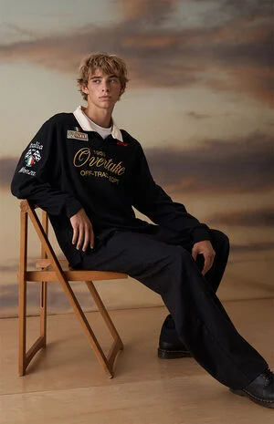 x Pacsun Black Overtake Eqpt Rugby Polo Shirt image number 1