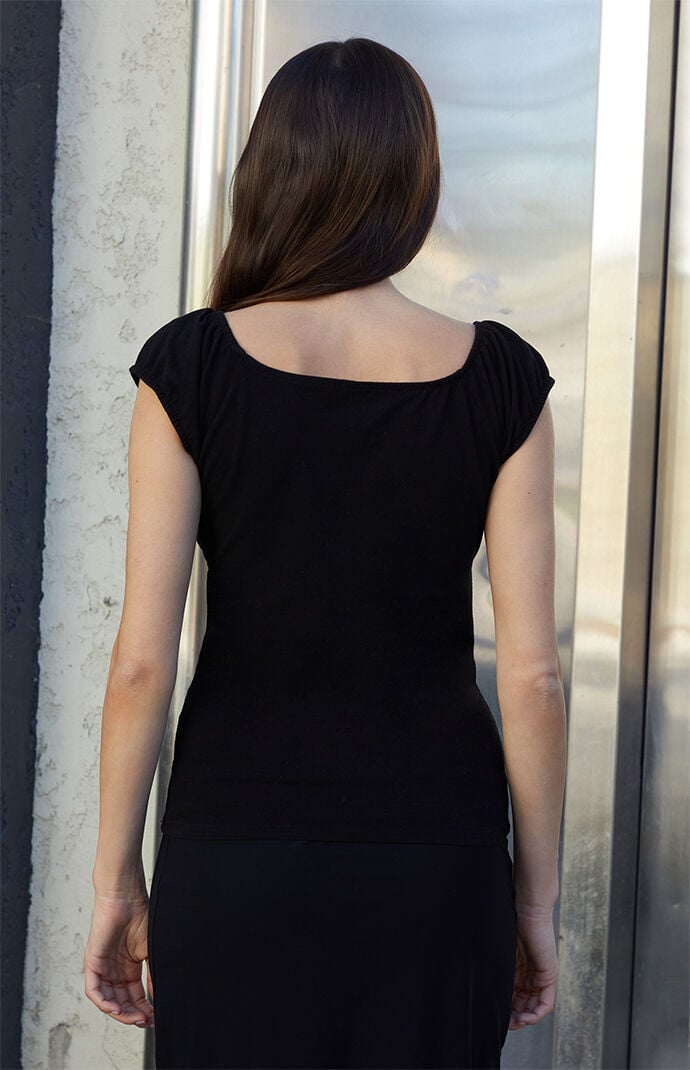 John Galt Black Ruched T-Shirt