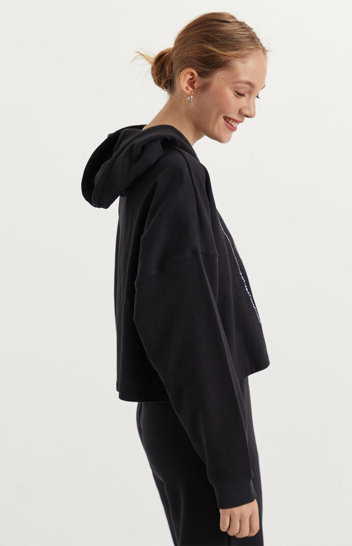 Black Rhinestone Cropped Hoodie