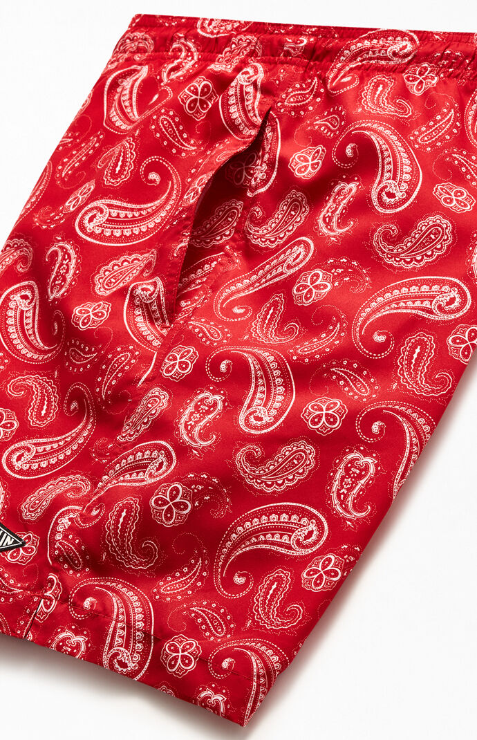 Red Paisley 17" Swim Trunks