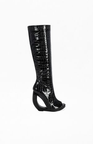 Women's Camilla Black Croc Wedge Boots image number 1