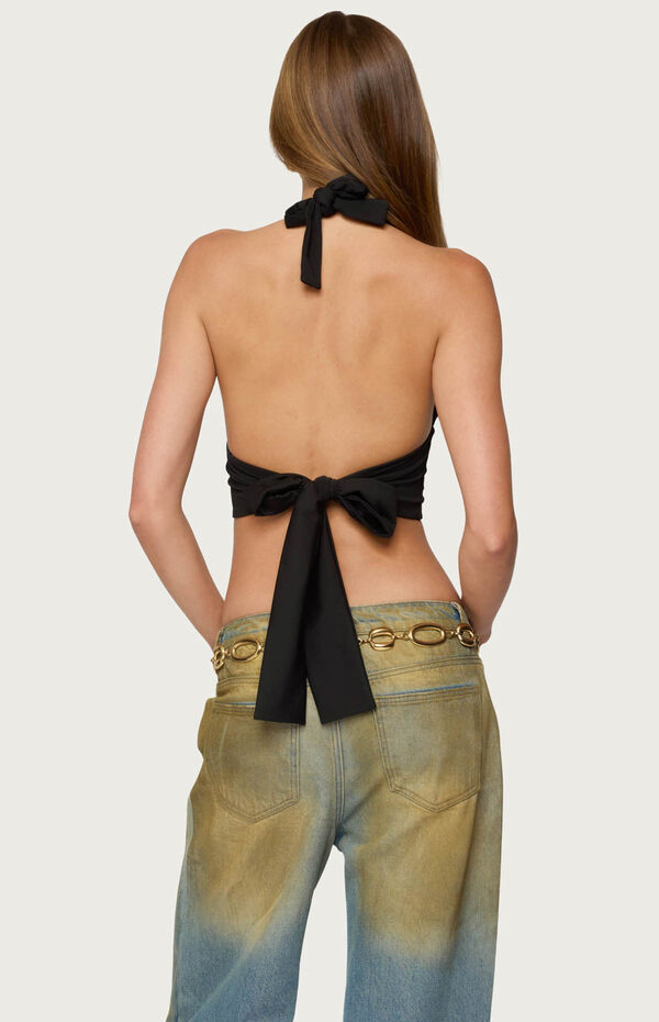 Edikted Aiva Backless Plunge Neck Halter Top