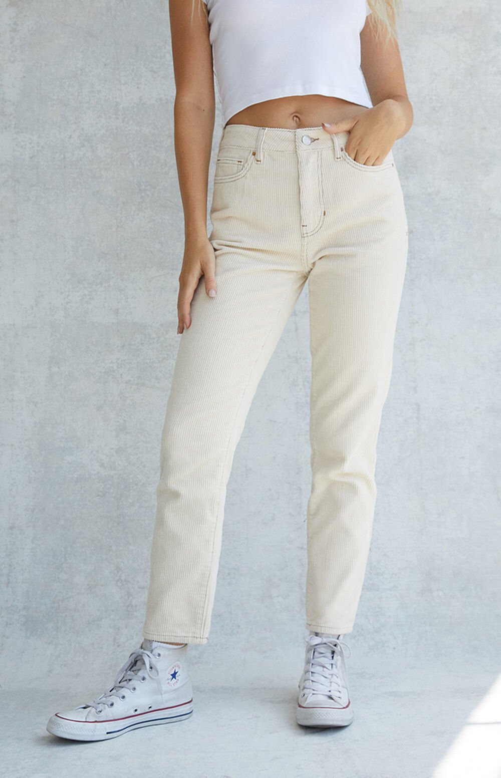 PacSun Cream Corduroy Mom Jeans PacSun