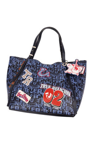 Navy Multi Patch Graphic Tote Bag image number 7