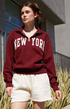 Burgundy New York Half Zip Sweatshirt image number 1