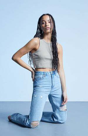 Eco Light Blue Ripped '90s Boyfriend Jeans image number 1
