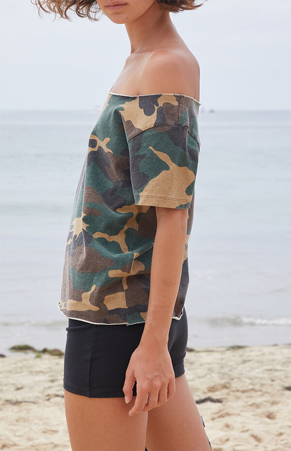 John Galt Robyn Camo Off-The-Shoulder Top