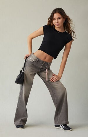 Casey Low Rise Baggy Jeans Bungee Cord Keychain Gray image number 6