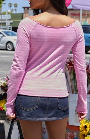 Pink Striped Bonnie Off-The-Shoulder Top image number 3