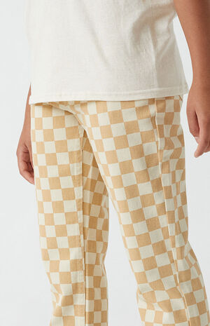 Brown Checkerboard Straight Leg Jeans image number 5