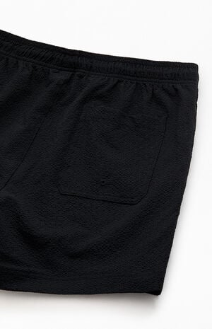 Solid Black Seersucker 4.5" Swim Trunks image number 4