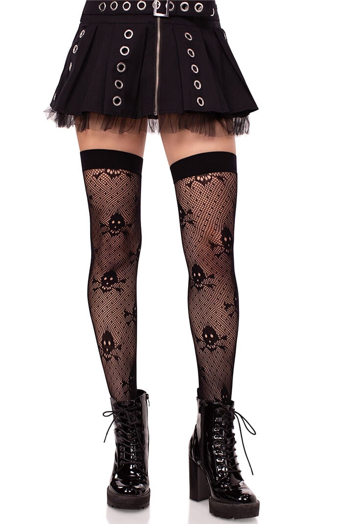 Leg Avenue Skull Net Thigh High Tights