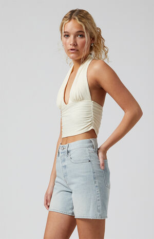 Light Indigo Denim Dad Shorts image number 3