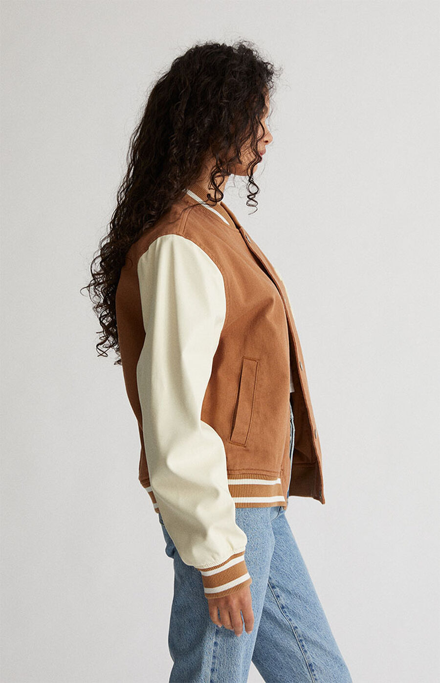 PacSun Tan Varsity Bomber Jacket PacSun