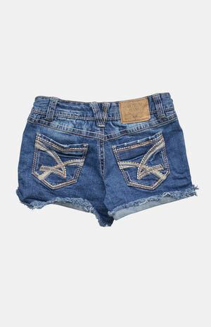 2000s Y2K Medium Blue Cuffed Low Rise Micro Jean Shorts image number 2
