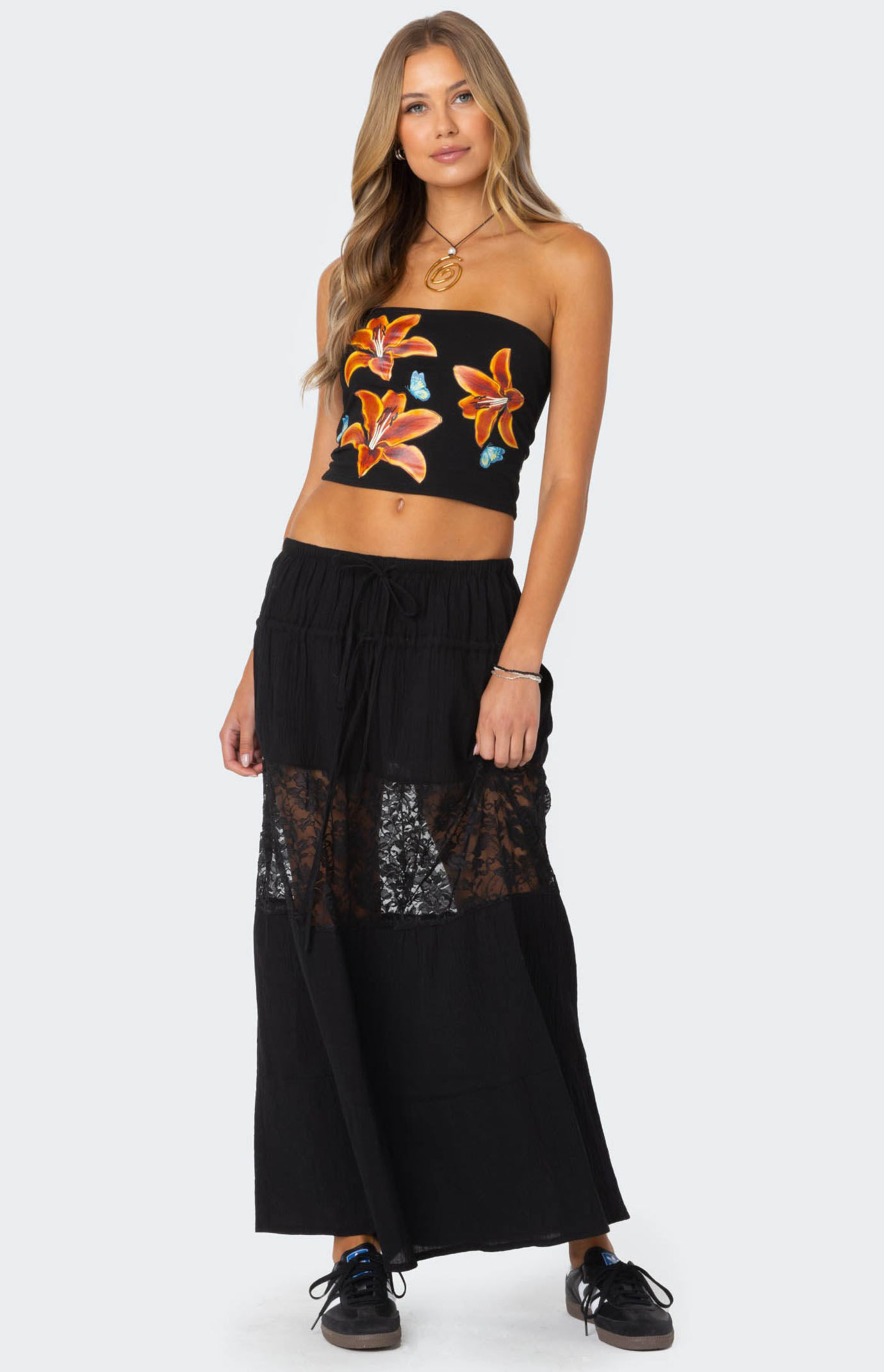 Edikted Double Tie Lace Panel Maxi Skirt | PacSun