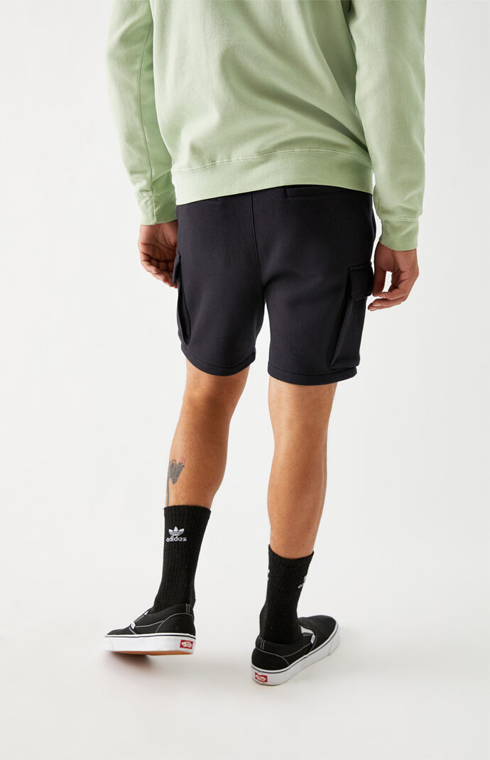 Black Cargo Fleece Volley Shorts