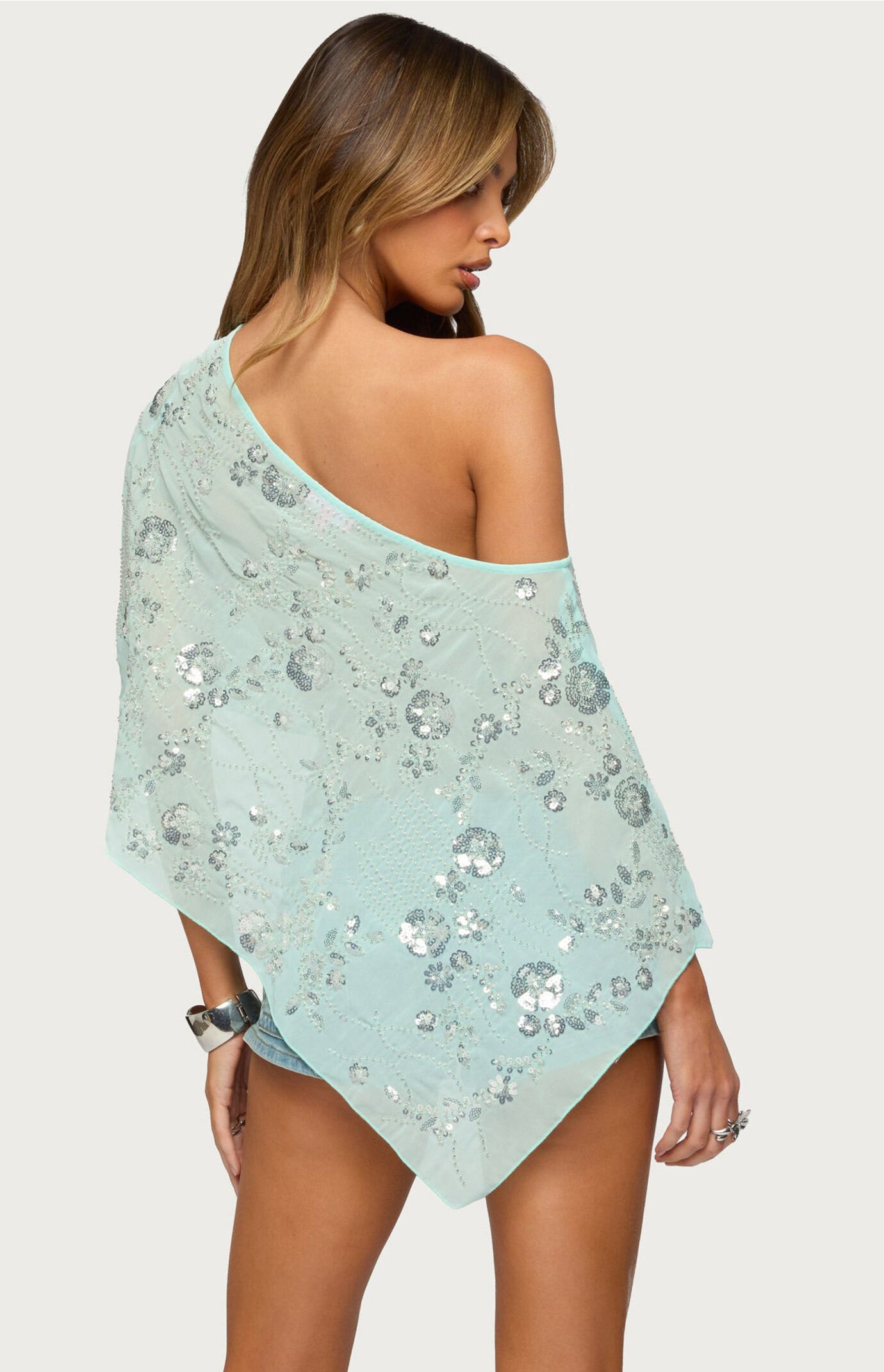 Edikted Triana Bead and Sequin Chiffon Poncho