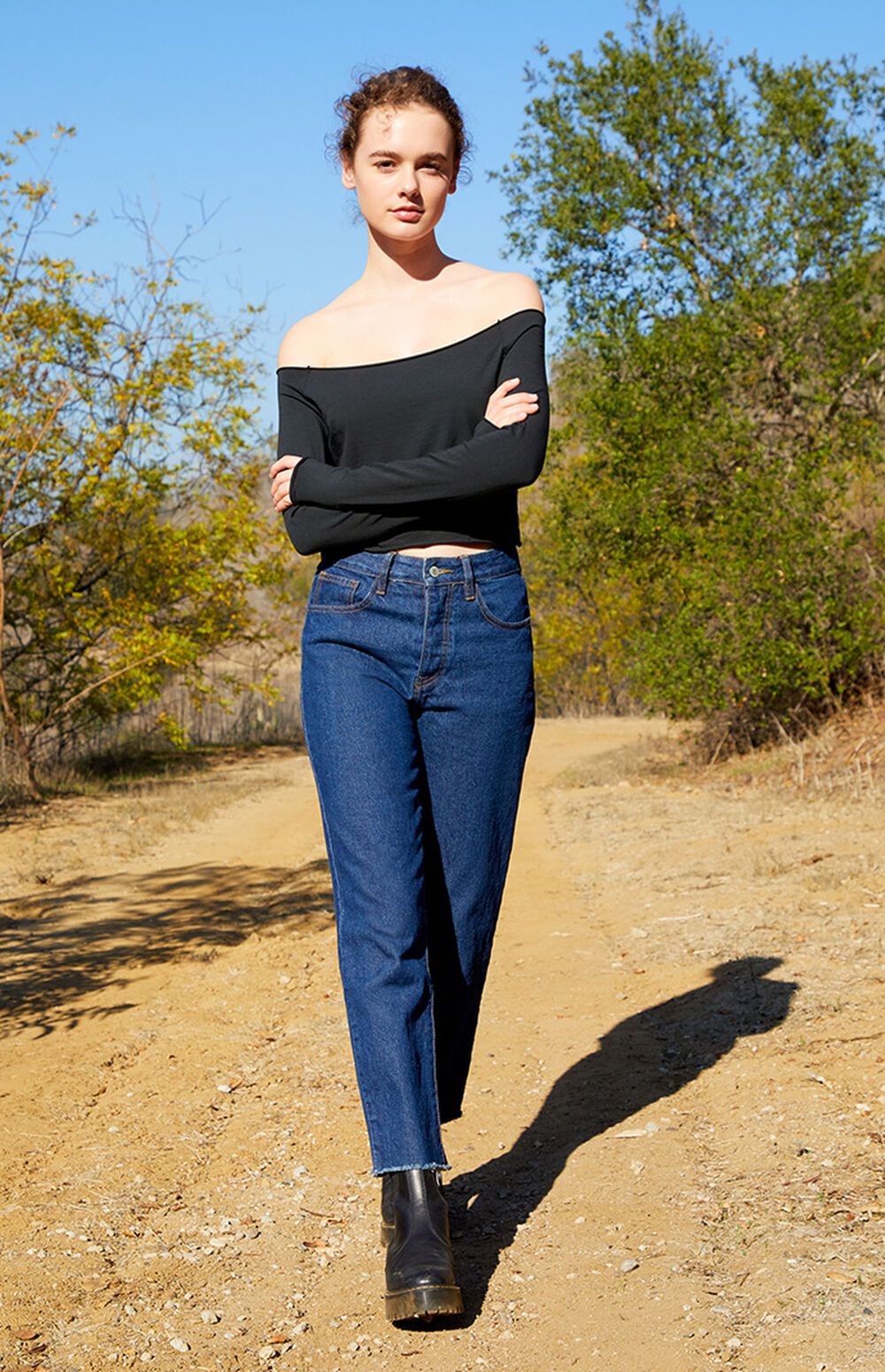 John Galt Black Bonnie Off-The-Shoulder Long Sleeve Top | PacSun