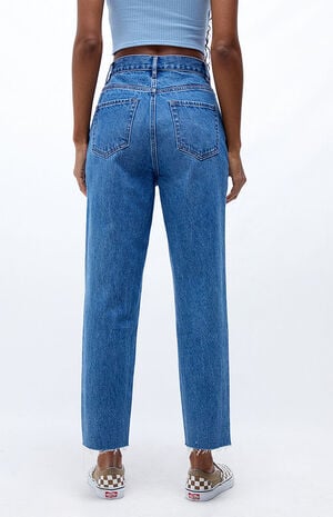 Eco Medium Blue High Waisted Straight Leg Jeans image number 3