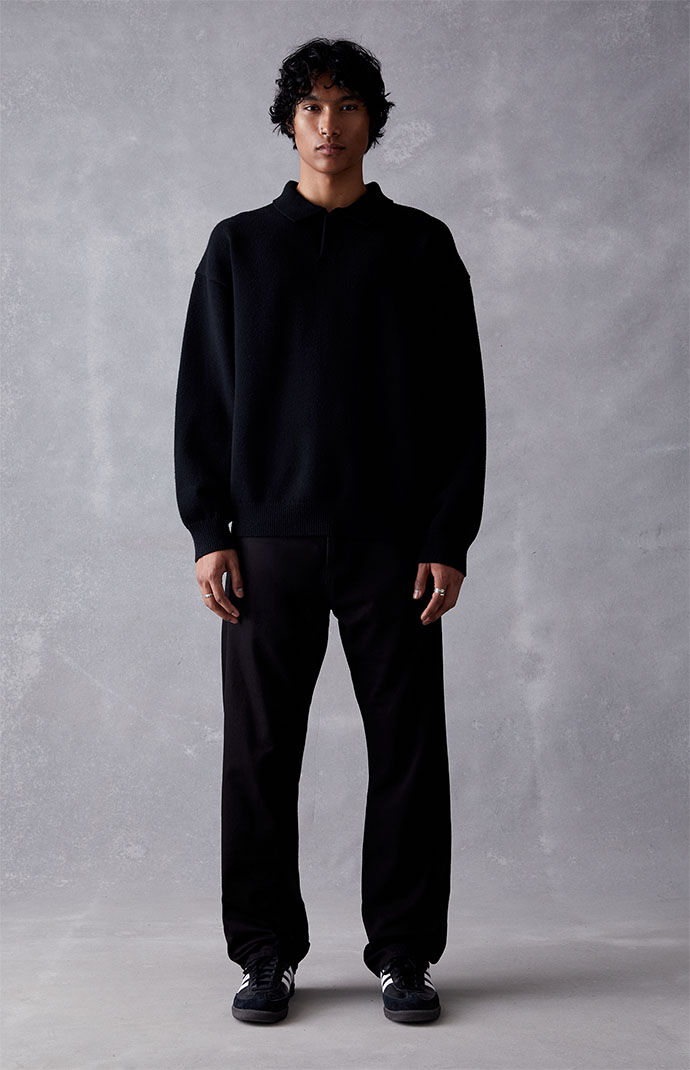 Fear of God Essentials Jet Black Knit Polo Sweater | PacSun