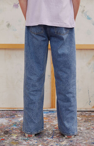 Eco Medium Blue Slit Hem Baggy Jeans image number 4