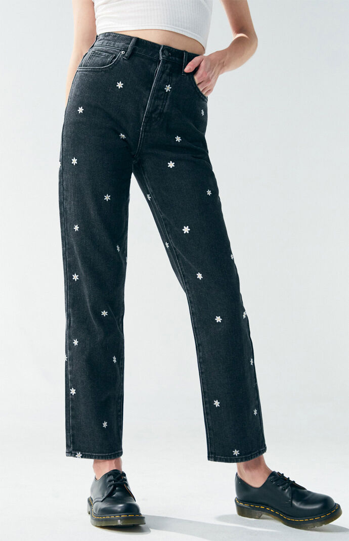 Pacsun Black Raining Daisy High Waisted Straight Leg Jeans Pacsun