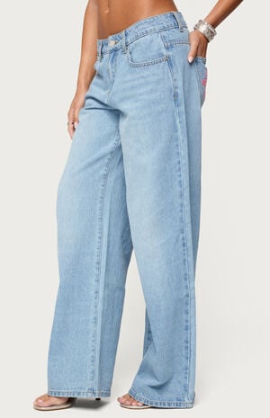 Mirra Embroidered Flower Low Rise Jeans image number 2