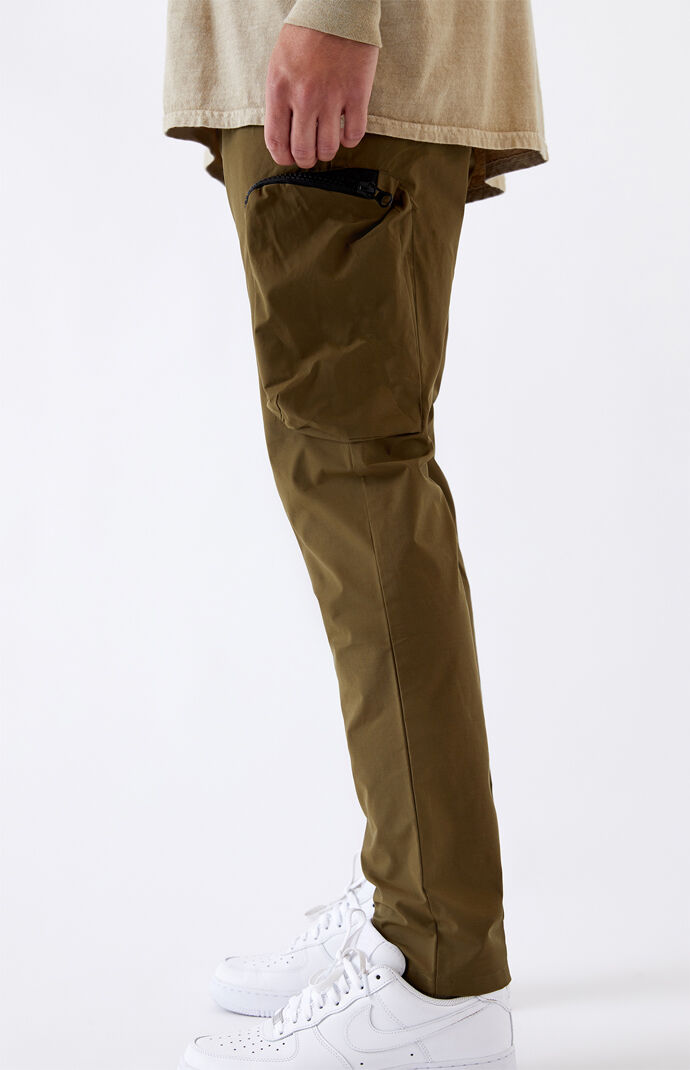 Utility Olive Side Zip Nylon Slim Cargo Pants
