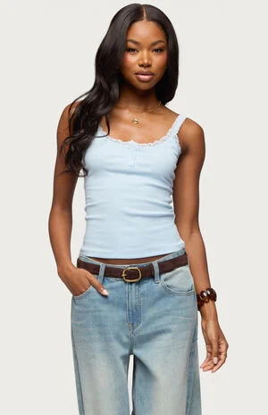 Contrast Stitched Lacey Henley Top image number 1