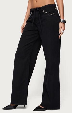 Grommet Tie Waist Low Rise Jeans image number 2