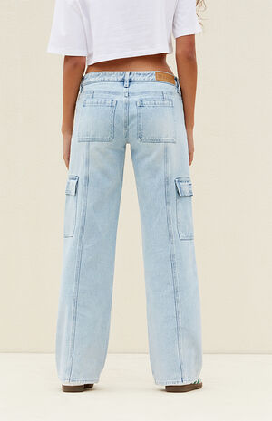 Light Indigo Low Rise Girlfriend Cargo Jeans image number 4
