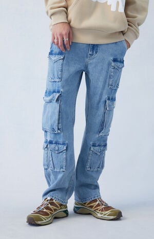 Light Indigo Straight Cargo Jeans image number 1