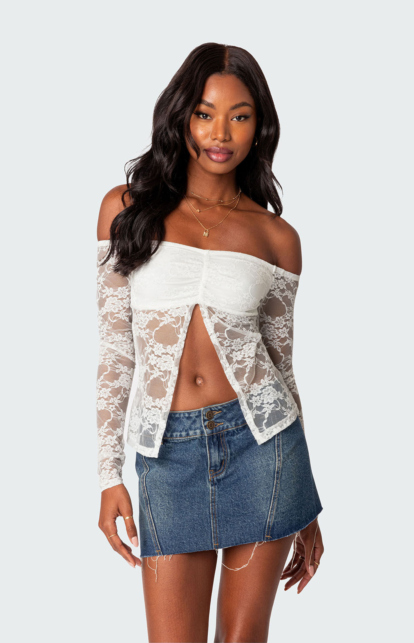 Sheer top lace top