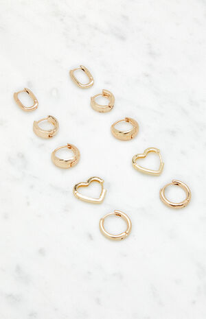 5 Pack Huggie Heart Hoop Earrings image number 2