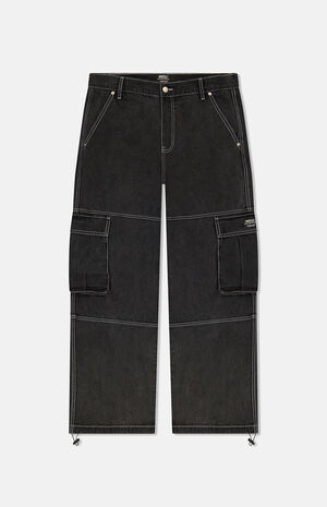 Black Wash Baggy Denim Cargo Pants image number 1