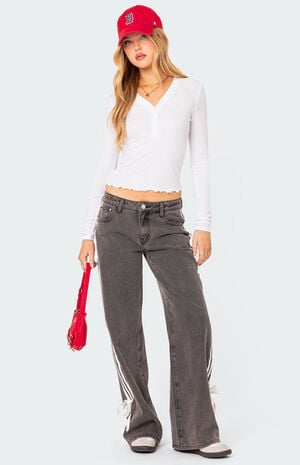 Washed Low Rise Bow Ribbon Baggy Jeans image number 5