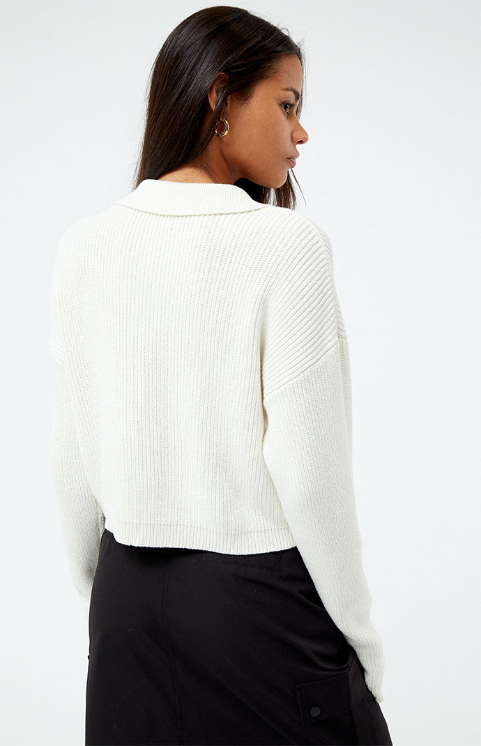 White cropped button outlet up sweater